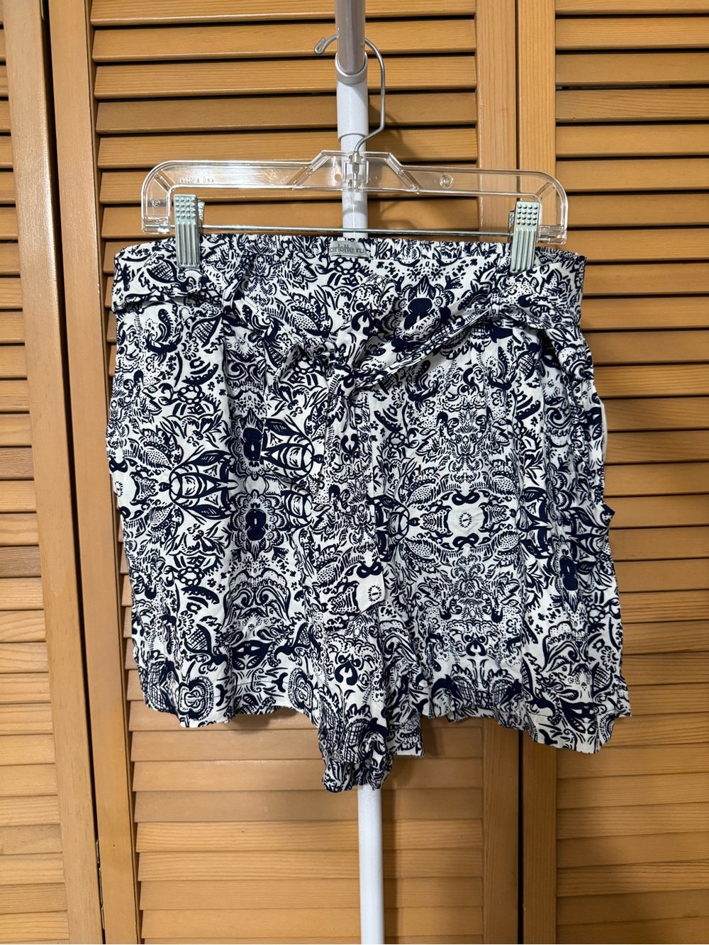 Charlotte Russe Navy and White Printed Paperbag Waist Shorts